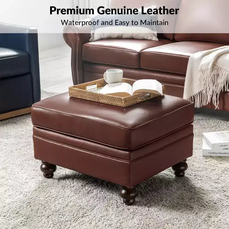Repose-pieds en cuir véritable contemporain de 26,5 po de largeur pour salon|