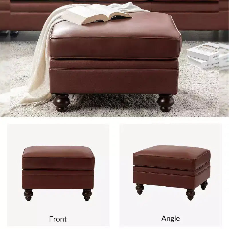 Repose-pieds en cuir véritable contemporain de 26,5 po de largeur pour salon|