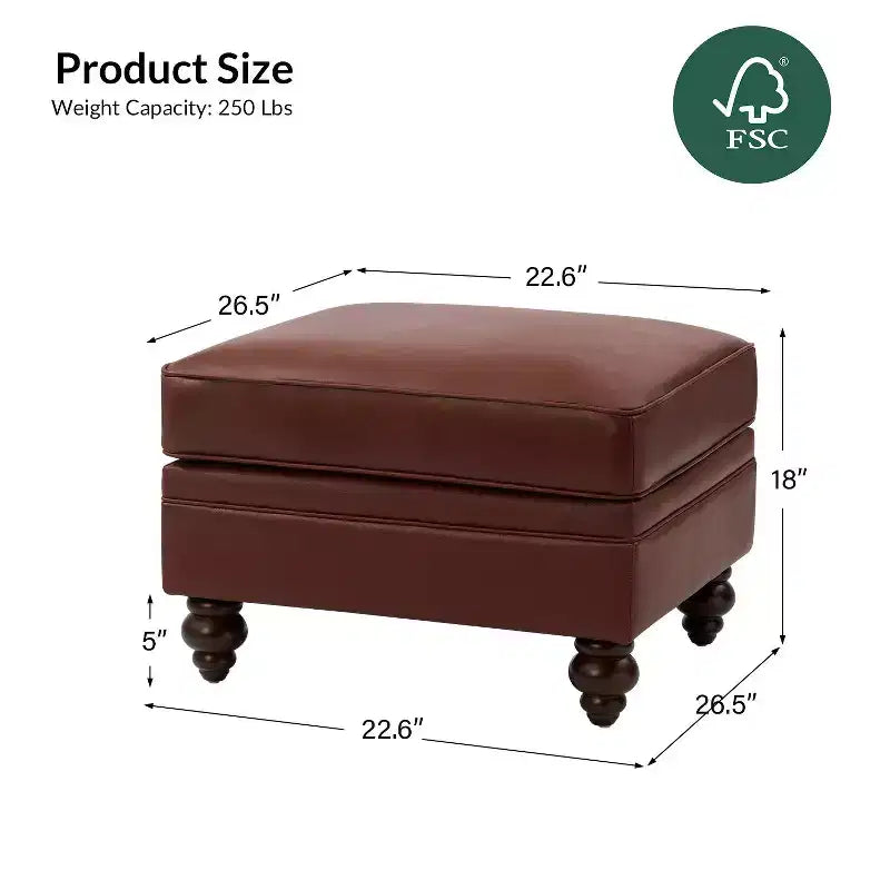 Repose-pieds en cuir véritable contemporain de 26,5 po de largeur pour salon|