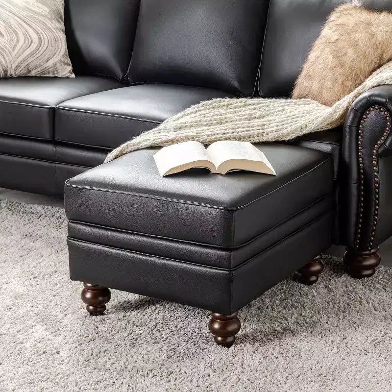 Repose-pieds en cuir véritable contemporain de 26,5 po de largeur pour salon|