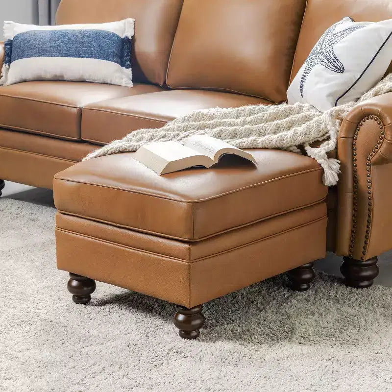 Repose-pieds en cuir véritable contemporain de 26,5 po de largeur pour salon|