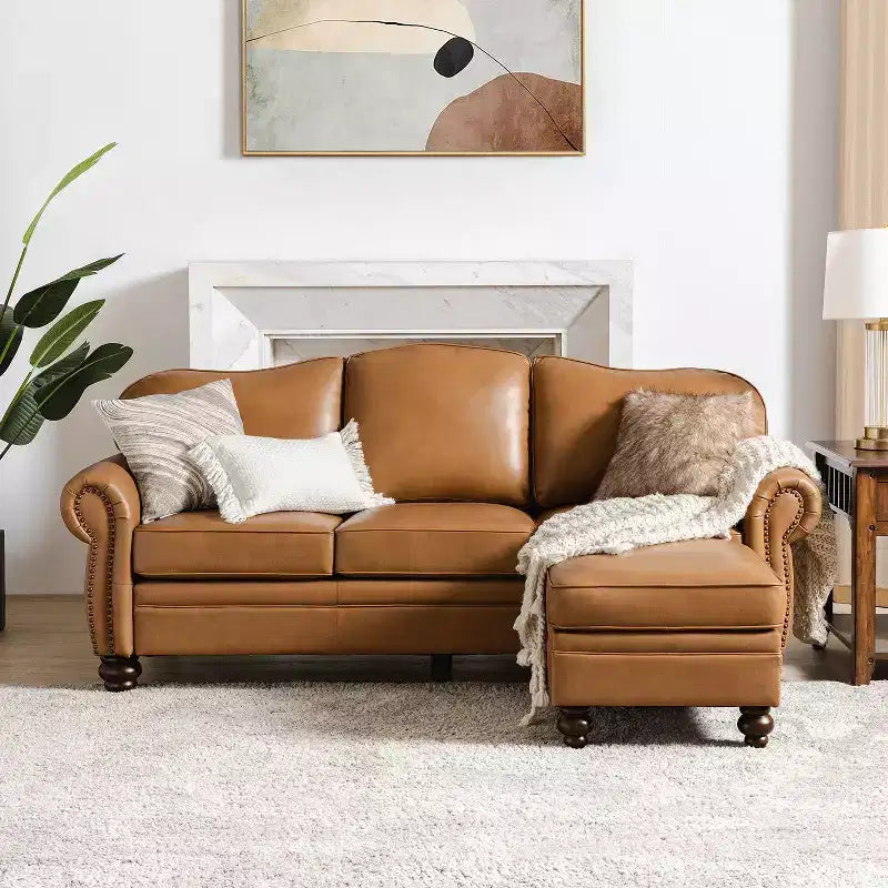 Repose-pieds en cuir véritable contemporain de 26,5 po de largeur pour salon|