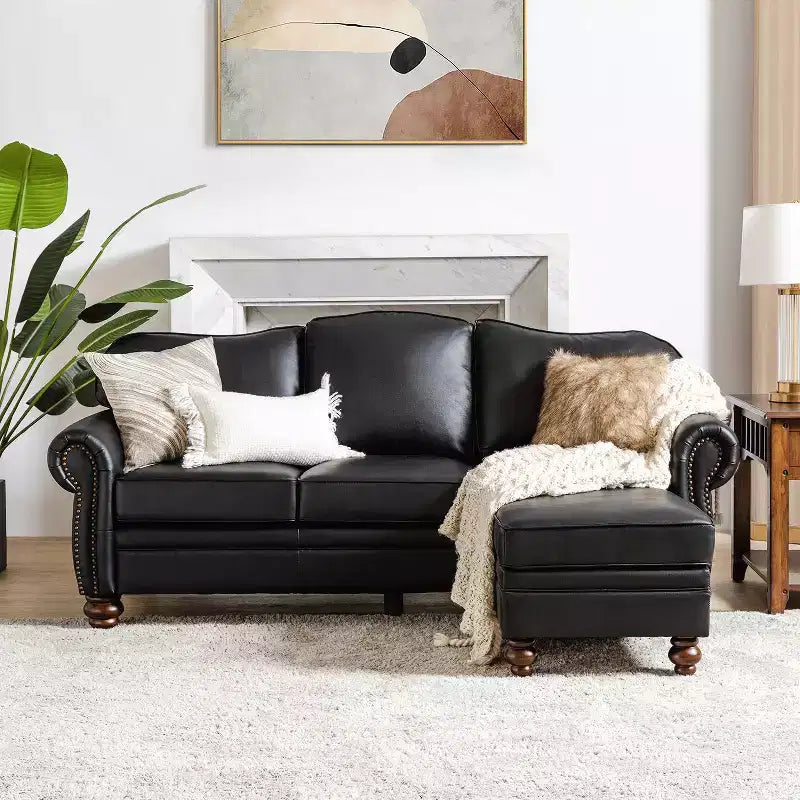 Repose-pieds en cuir véritable contemporain de 26,5 po de largeur pour salon|