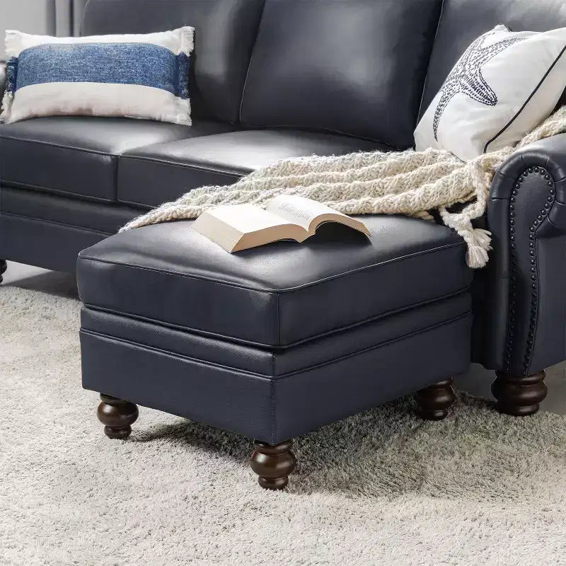 Repose-pieds en cuir véritable contemporain de 26,5 po de largeur pour salon|