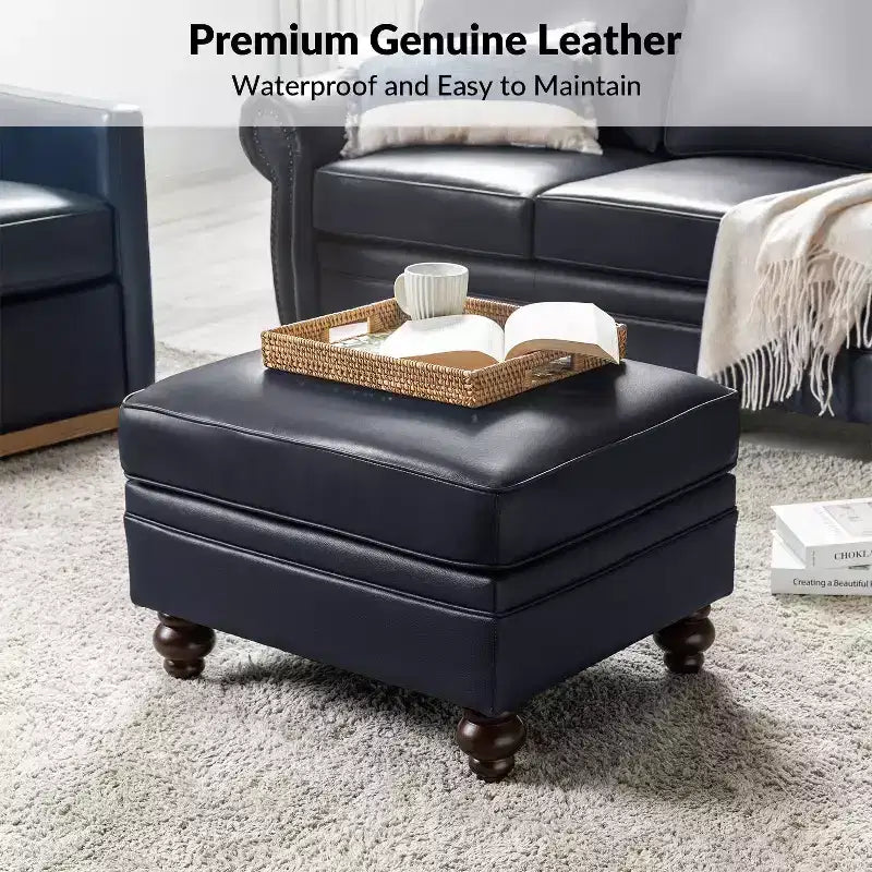 Repose-pieds en cuir véritable contemporain de 26,5 po de largeur pour salon|