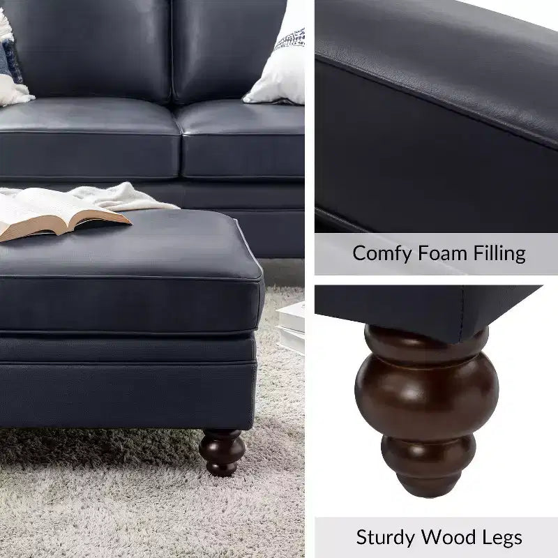 Repose-pieds en cuir véritable contemporain de 26,5 po de largeur pour salon|
