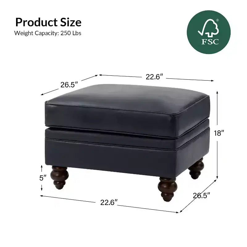 Repose-pieds en cuir véritable contemporain de 26,5 po de largeur pour salon|
