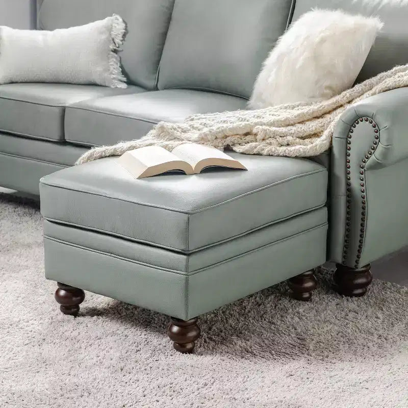 Repose-pieds en cuir véritable contemporain de 26,5 po de largeur pour salon|